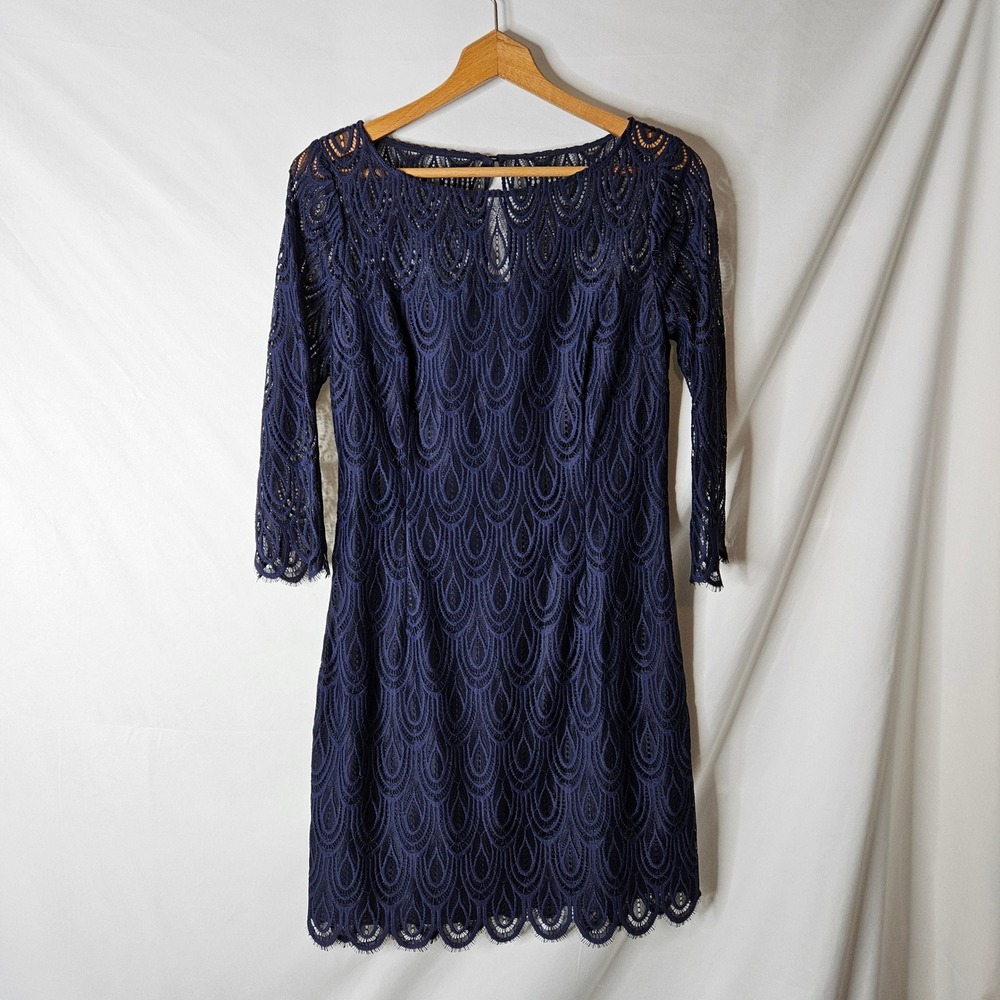 Lilly Pulitzer Hera Lace Navy Blur‎  Sheath Dress sz 10